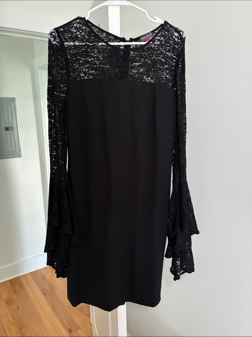 Vince Camuto Black Lace Yoke Long-Sleeve Shift